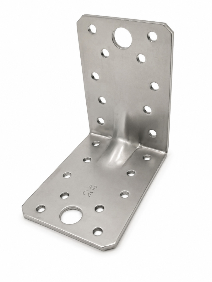 Stainless steel angle bracket with reinforcement 90 × 90 × 65 mm