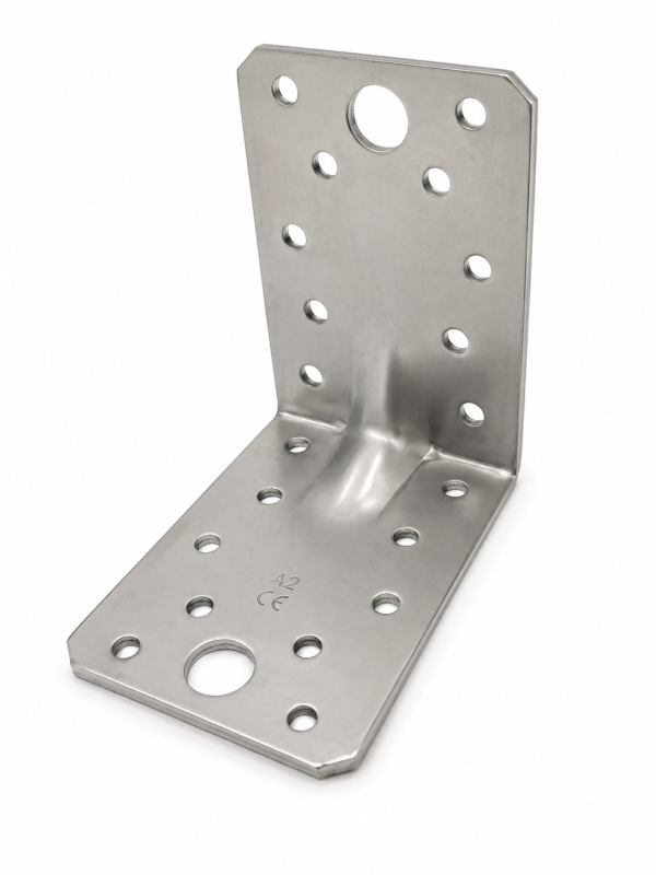 Stainless steel angle bracket with reinforcement 90 × 90 × 65 mm
