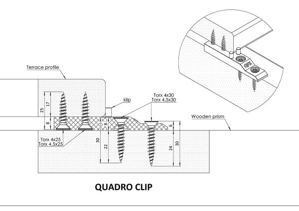 Decking clip QUADRO CLIP (100 pcs.), without screws