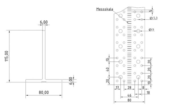 Bracket for concealed joints, aluminium, 115x80x2000 mm - Eurotec T profile 7