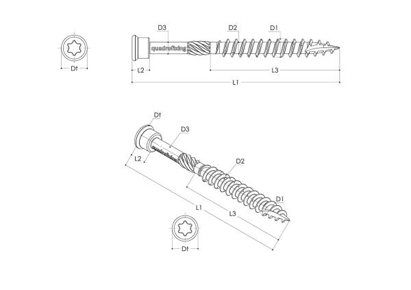 Decking screws 4,5-5,0 mm, stainless steel C2 (200 pcs. + bit) QUADROFIX TERRIX 4