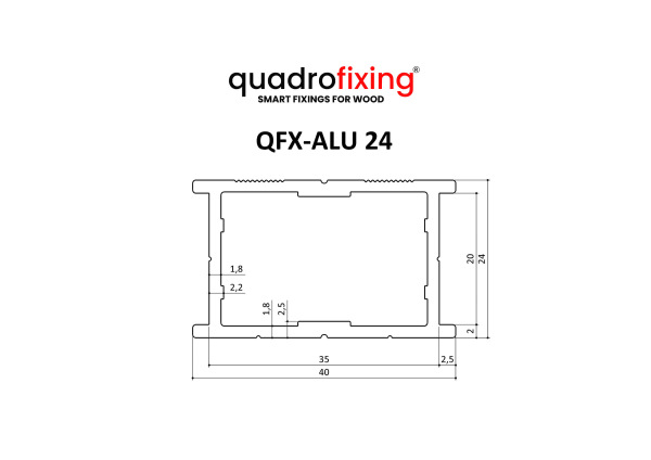 Decking Aluminium Profile 24×40×4000 mm | QFX-ALU 24 3